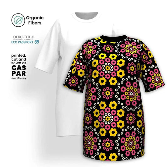 YESTERDAY pink yellow - Organic Cotton T-Shirt Dress | SHALMIAK