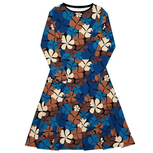 Midi Dress - ADELIE blue brown - Wild Floral Print