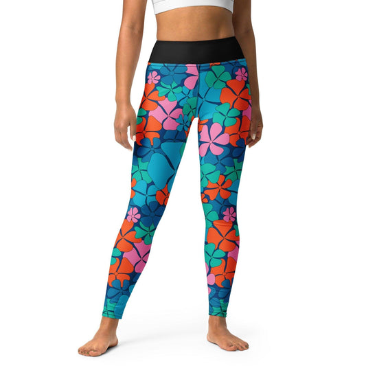 Yoga Leggings -2- ADELIE orange blue - Wild Floral Print
