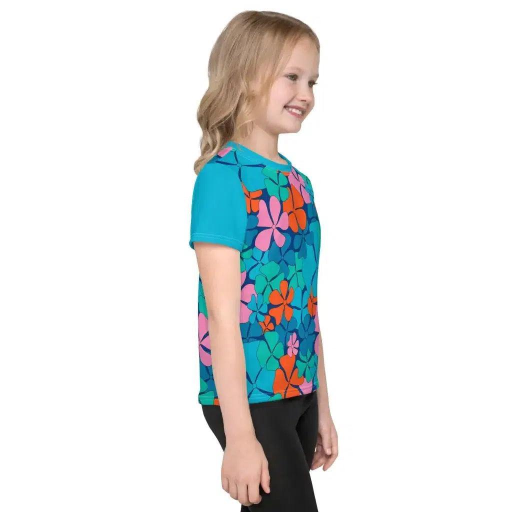 Kids' T-Shirt - ADELIE orange blue - Wild Floral Print