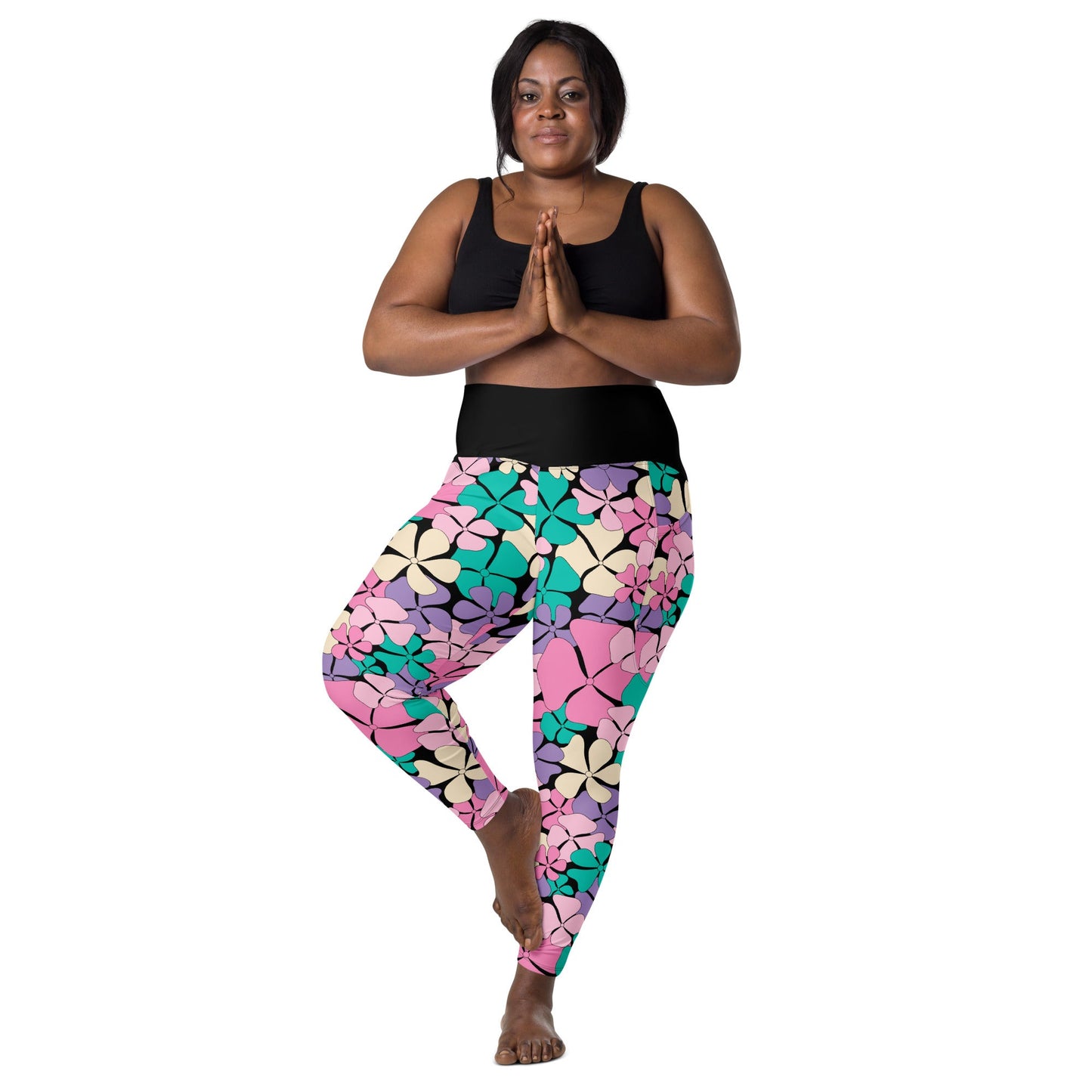 Leggings With Pockets - ADELIE pink mint - Wild Floral Print