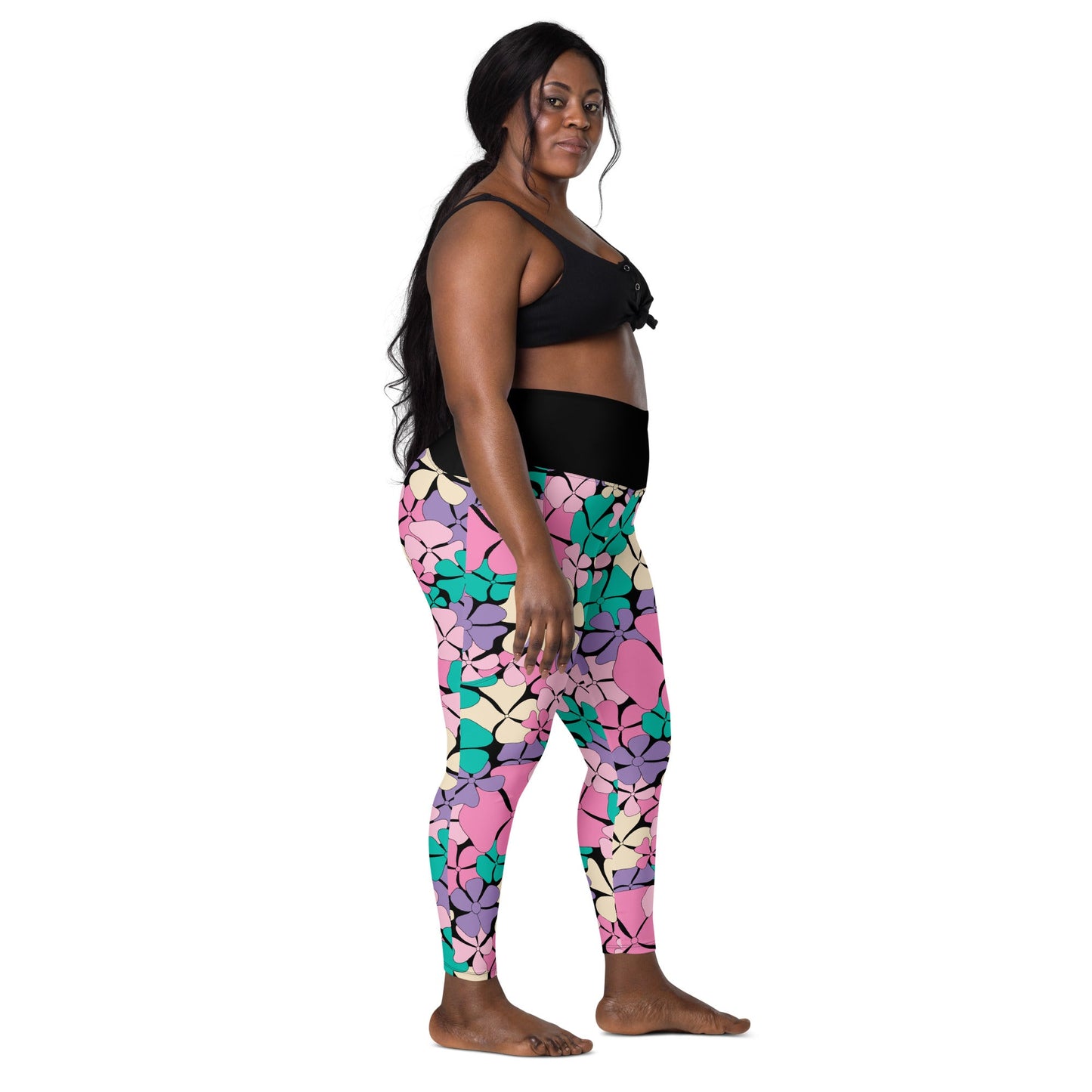 Leggings With Pockets - ADELIE pink mint - Wild Floral Print