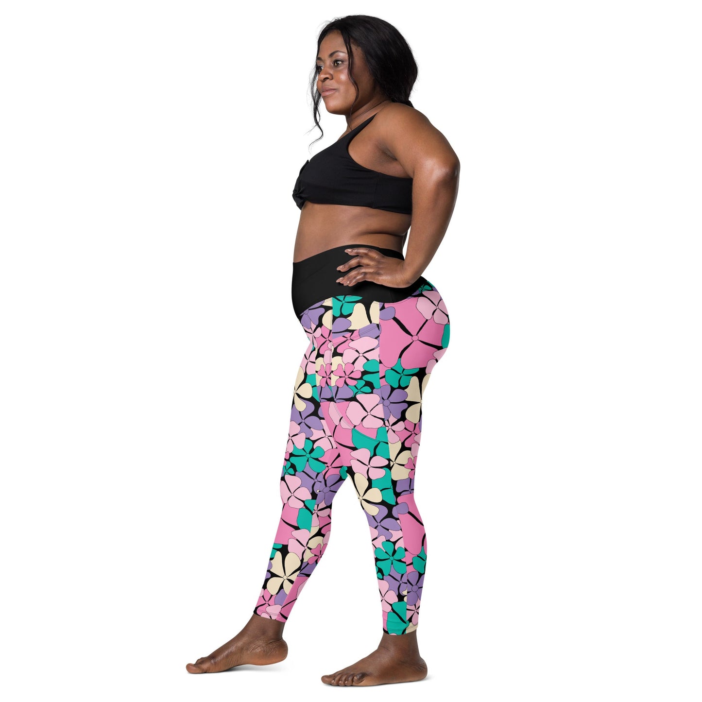 Leggings With Pockets - ADELIE pink mint - Wild Floral Print