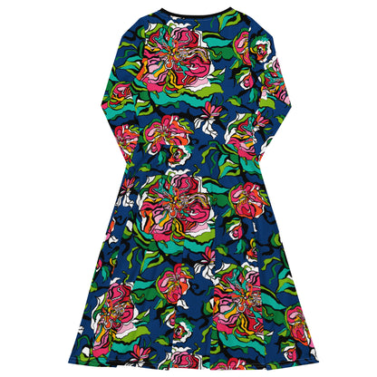 Midi dress - BLOOM RIOT blue - Edgy floral print