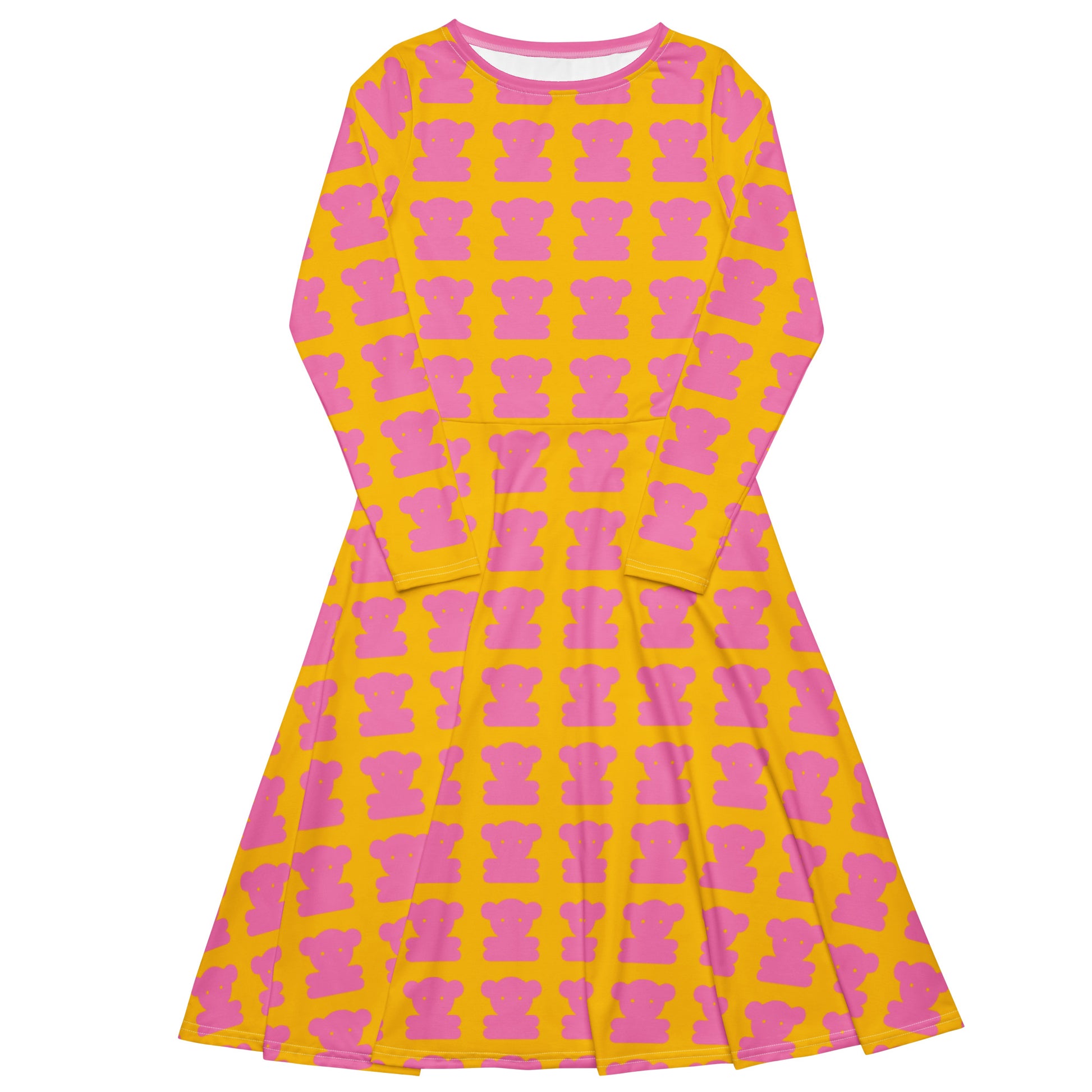 SWEET TEDDY pink yellow - Midi Dress With Pockets | SHALMIAK