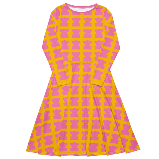 SWEET TEDDY pink yellow - Midi Dress With Pockets | SHALMIAK