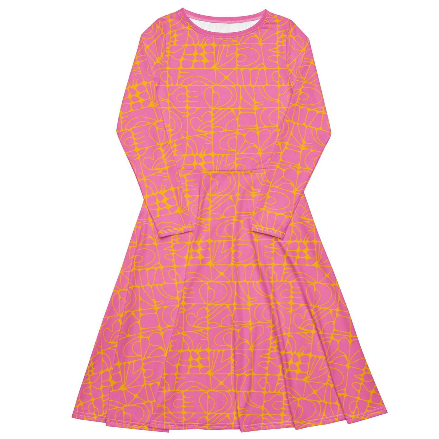 STONE SPIRIT pink yellow - Midi Dress With Pockets | SHALMIAK