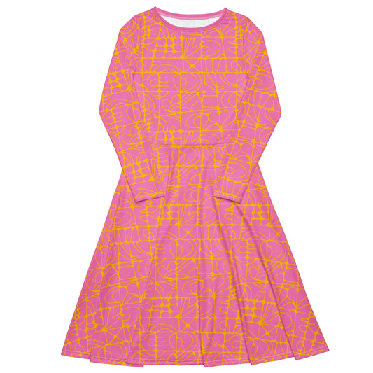 STONE SPIRIT pink yellow - Midi Dress With Pockets | SHALMIAK