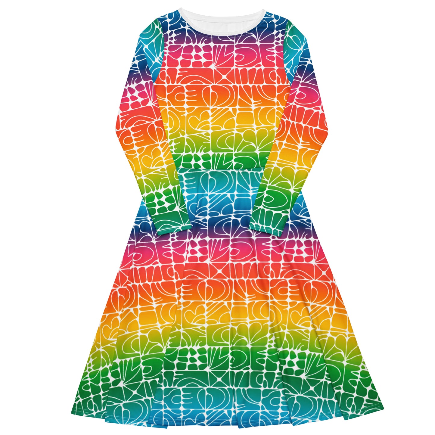 STONE SPIRIT rainbow white - Midi Dress With Pockets | SHALMIAK