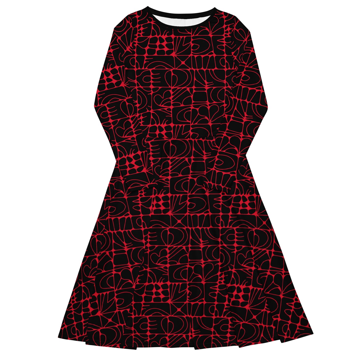 STONE SPIRIT black red - Midi Dress With Pockets | SHALMIAK