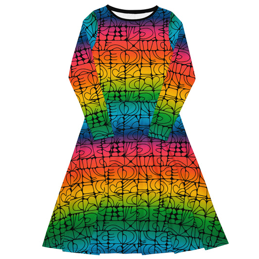 STONE SPIRIT rainbow black - Midi Dress With Pockets | SHALMIAK