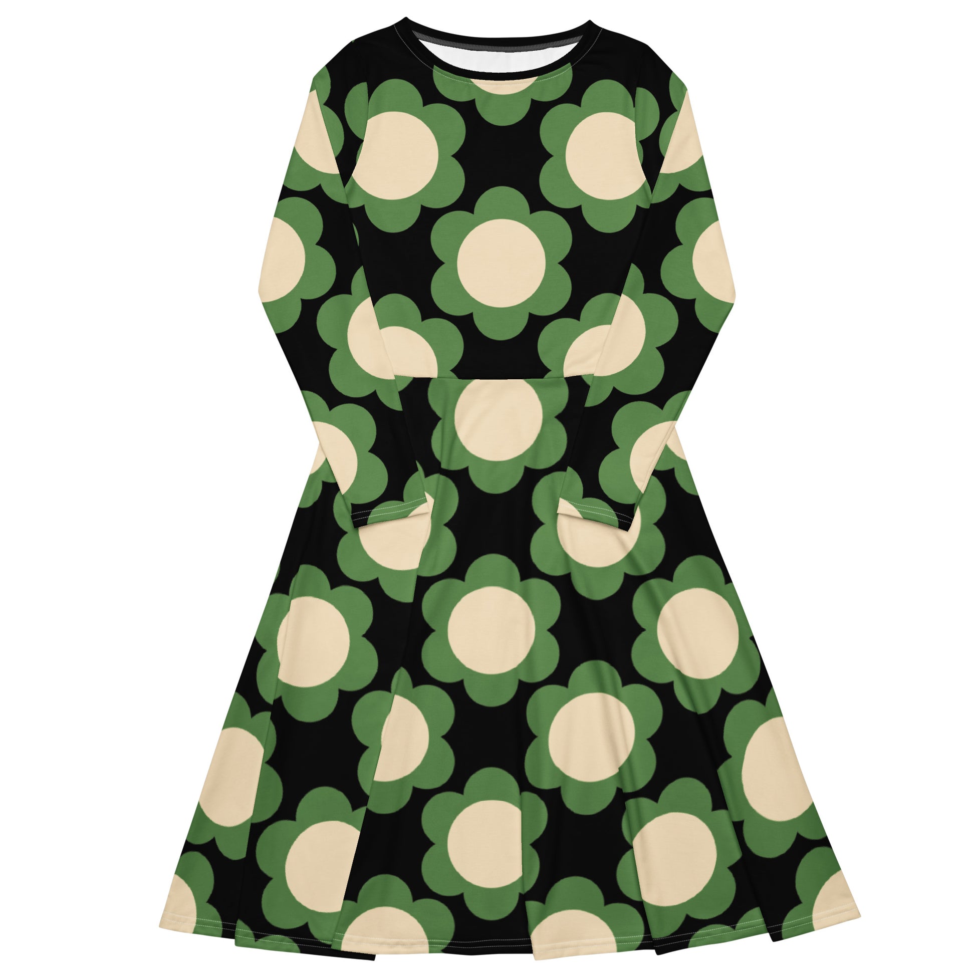 ELLIE green black - Midi Dress With Pockets | SHALMIAK