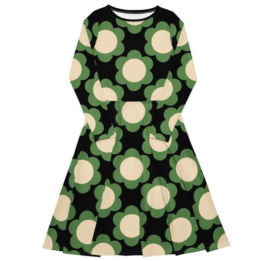 ELLIE green black - Midi Dress With Pockets | SHALMIAK
