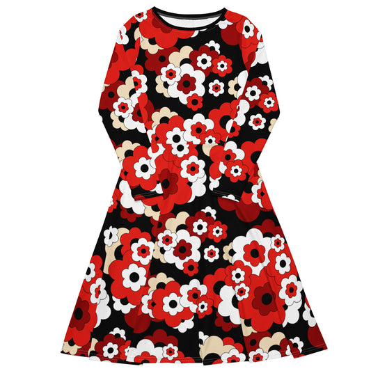 ERICA red - Midi Dress With Pockets | SHALMIAK