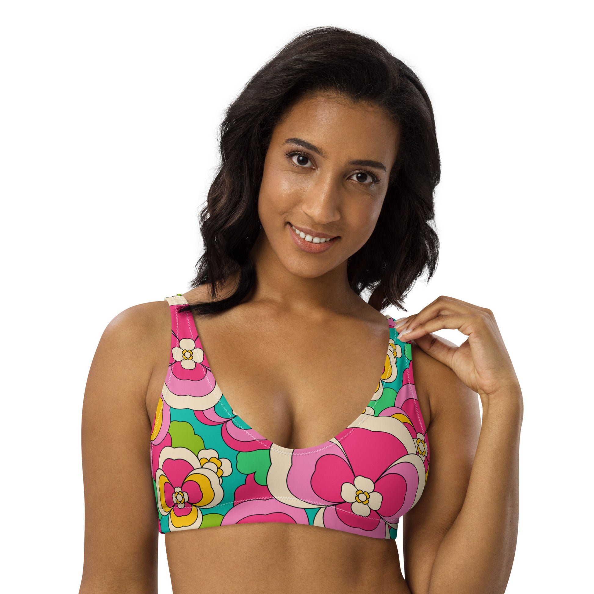 Bikini top - PANSY FANTASY pastel - Retro pansy print 3XL
