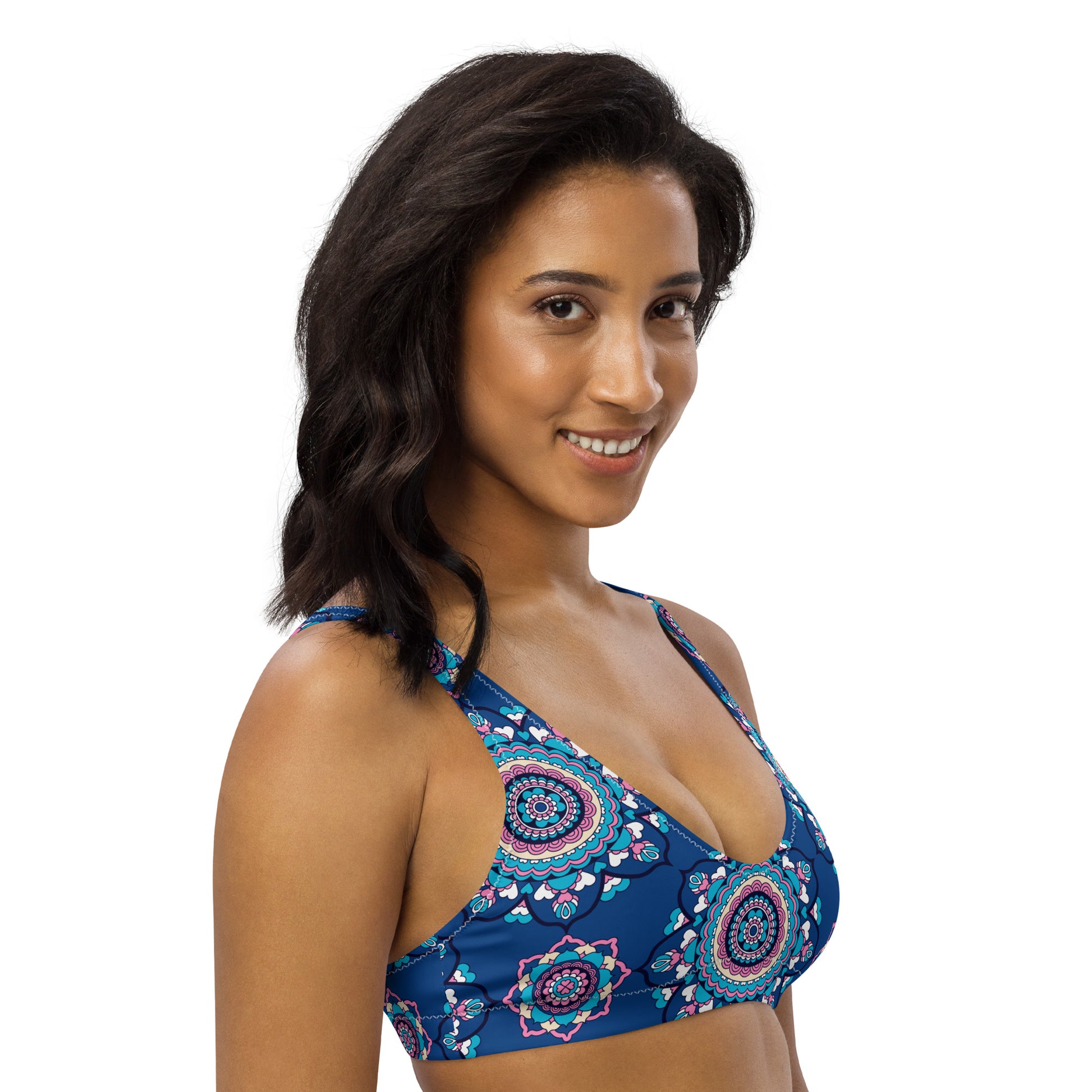 Bikini top - FOREVERMORE summer blue - Romantic flower and heart print
