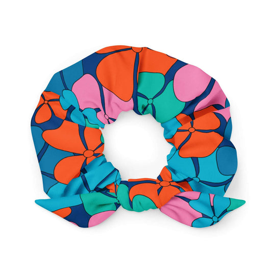 Scrunchie - ADELIE orange blue - Wild Floral Print