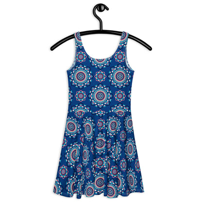 Skater dress - FOREVERMORE summer blue - Romantic flower and heart print