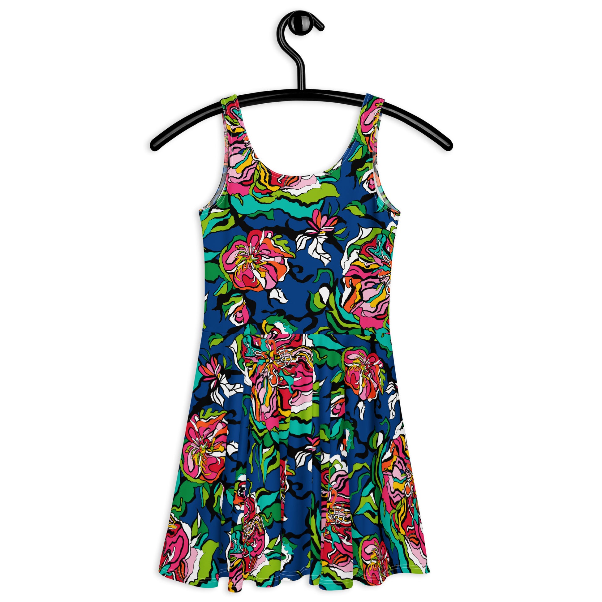 Skater dress - BLOOM RIOT blue - Edgy floral print