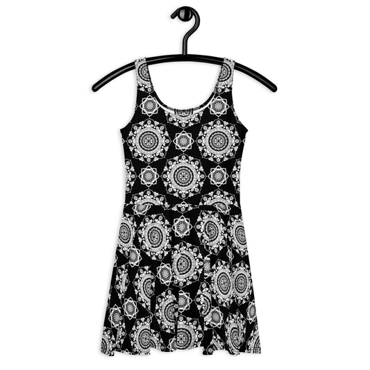 Skater dress - FOREVERMORE white black - Romantic flower and heart print