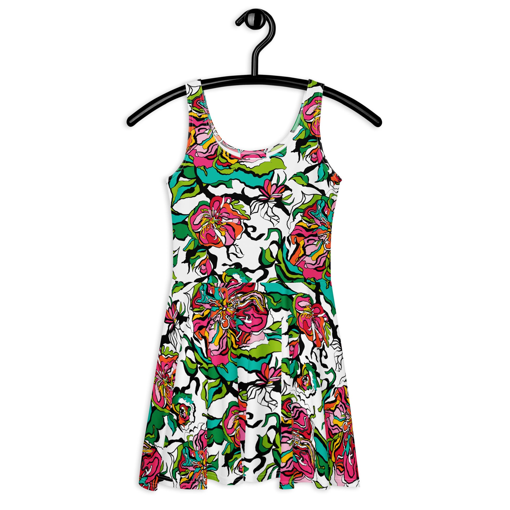 Skater dress - BLOOM RIOT white - Edgy floral print 3XL