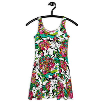 Skater dress - BLOOM RIOT white - Edgy floral print 3XL