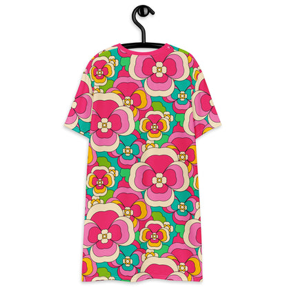 T-shirt dress - PANSY FANTASY pastel - Retro pansy print
