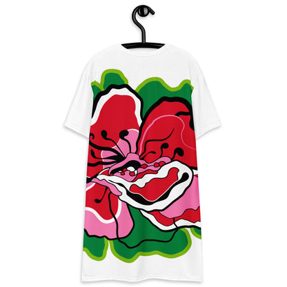 T-shirt dress - POPPY PARADE red white L - Bold poppy print