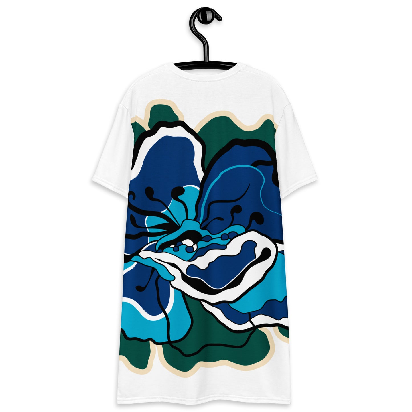 T-shirt dress - POPPY PARADE blue white L - Bold poppy print