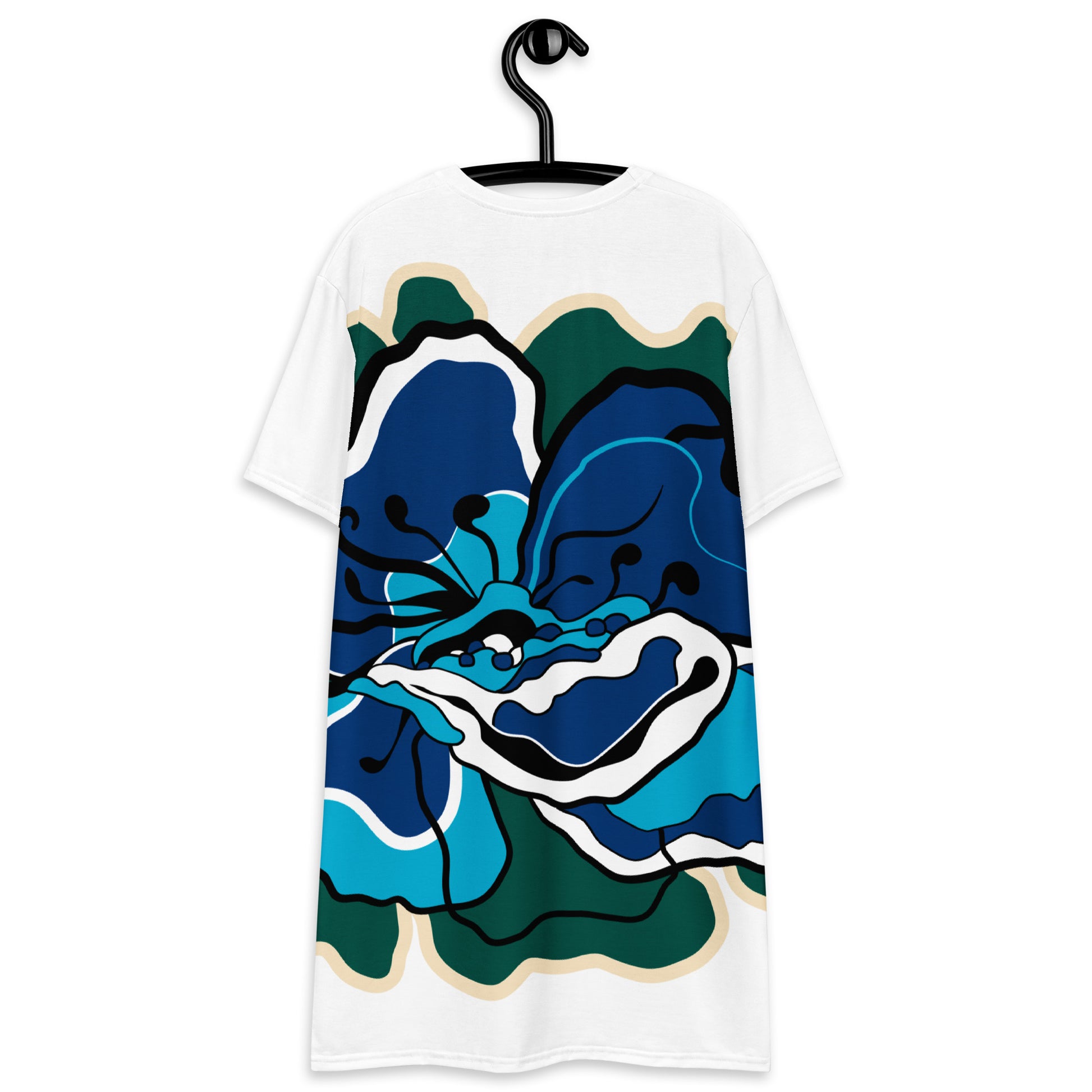 T-shirt dress - POPPY PARADE blue white L - Bold poppy print