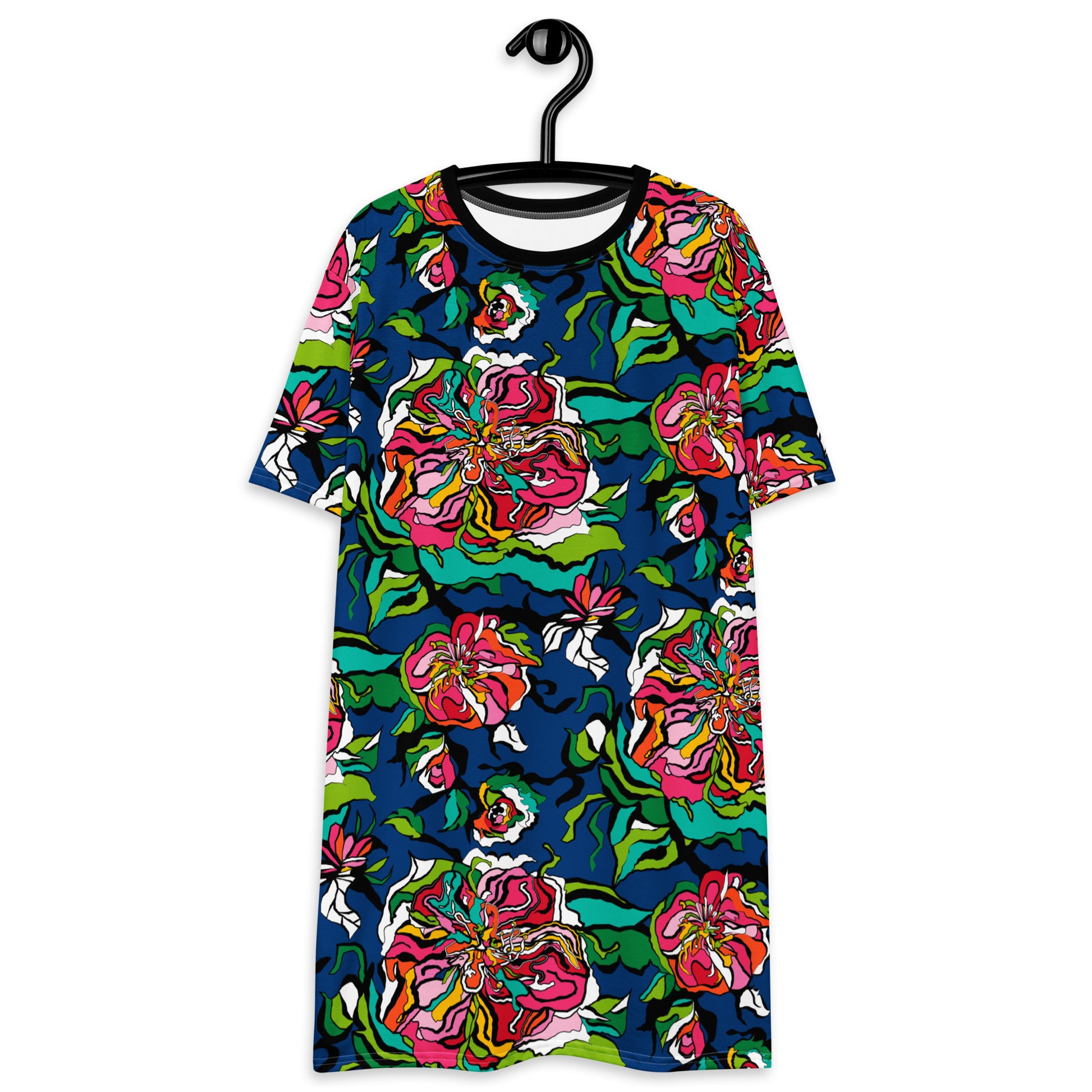 T-shirt dress - BLOOM RIOT blue - Edgy floral print 6XL