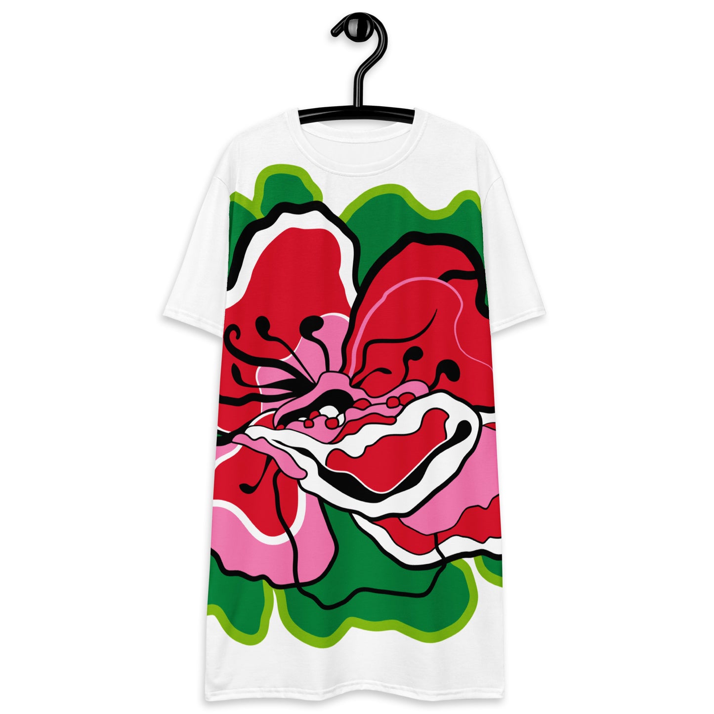 T-shirt dress - POPPY PARADE red white L - Bold poppy print 6XL