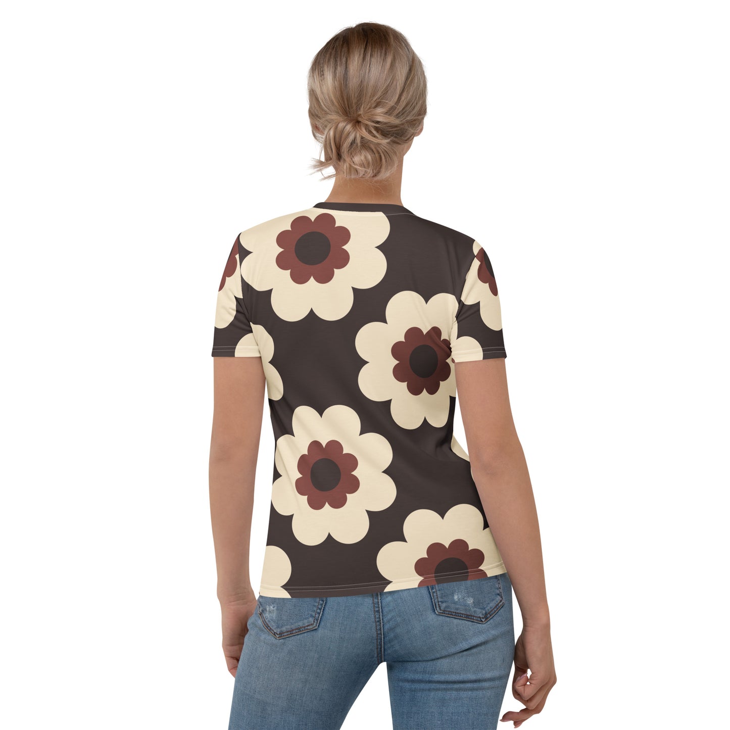 Woman's t-shirt - FANCY BLOOM brown - Pretty floral print