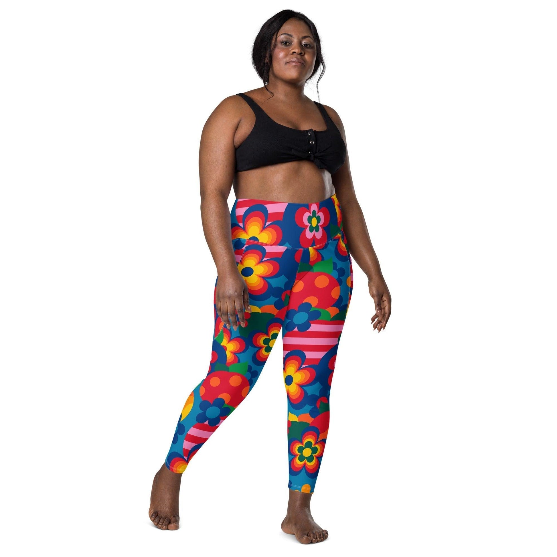 Leggings with pockets - APPLEMANIA blue - Playful apple print