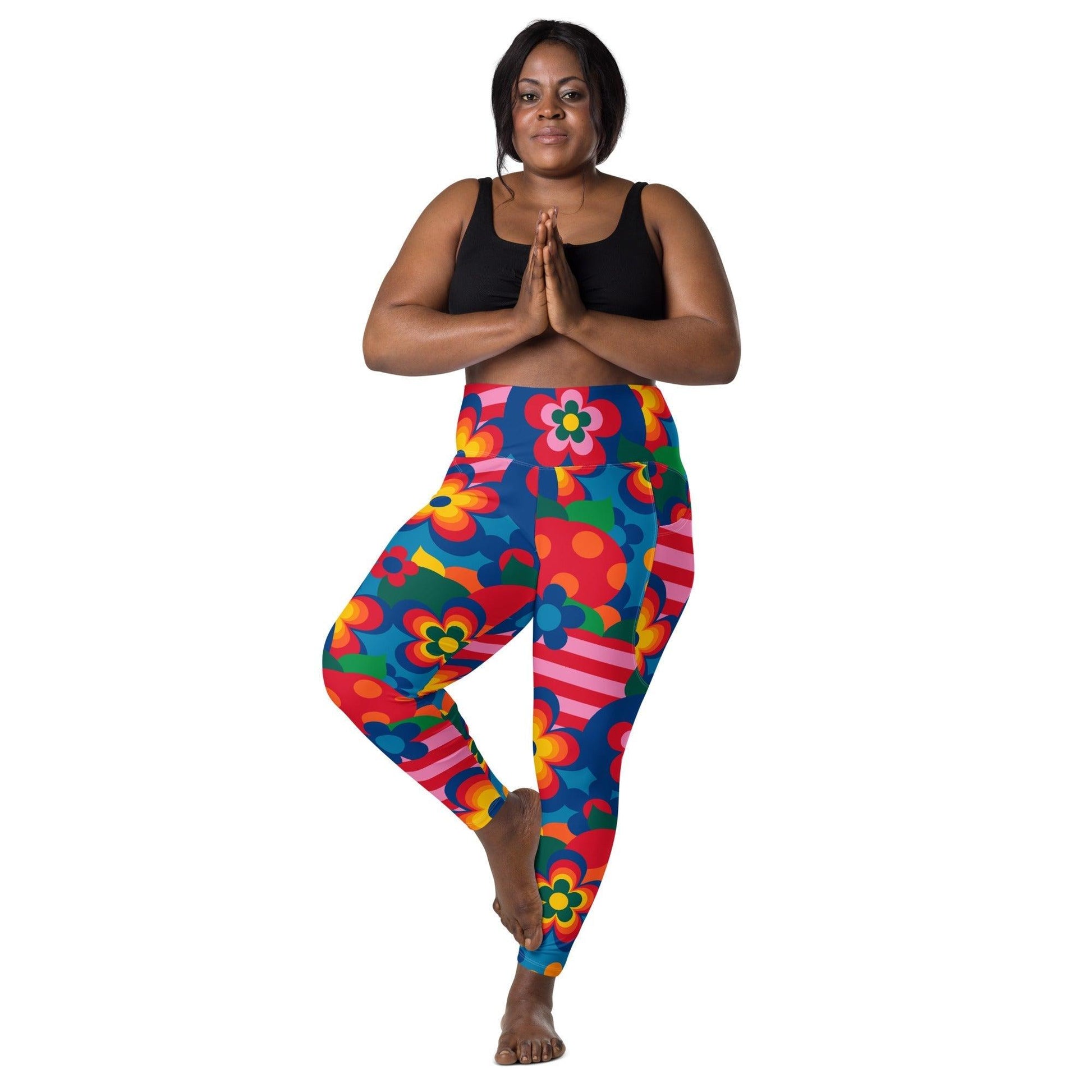 Leggings with pockets - APPLEMANIA blue - Playful apple print