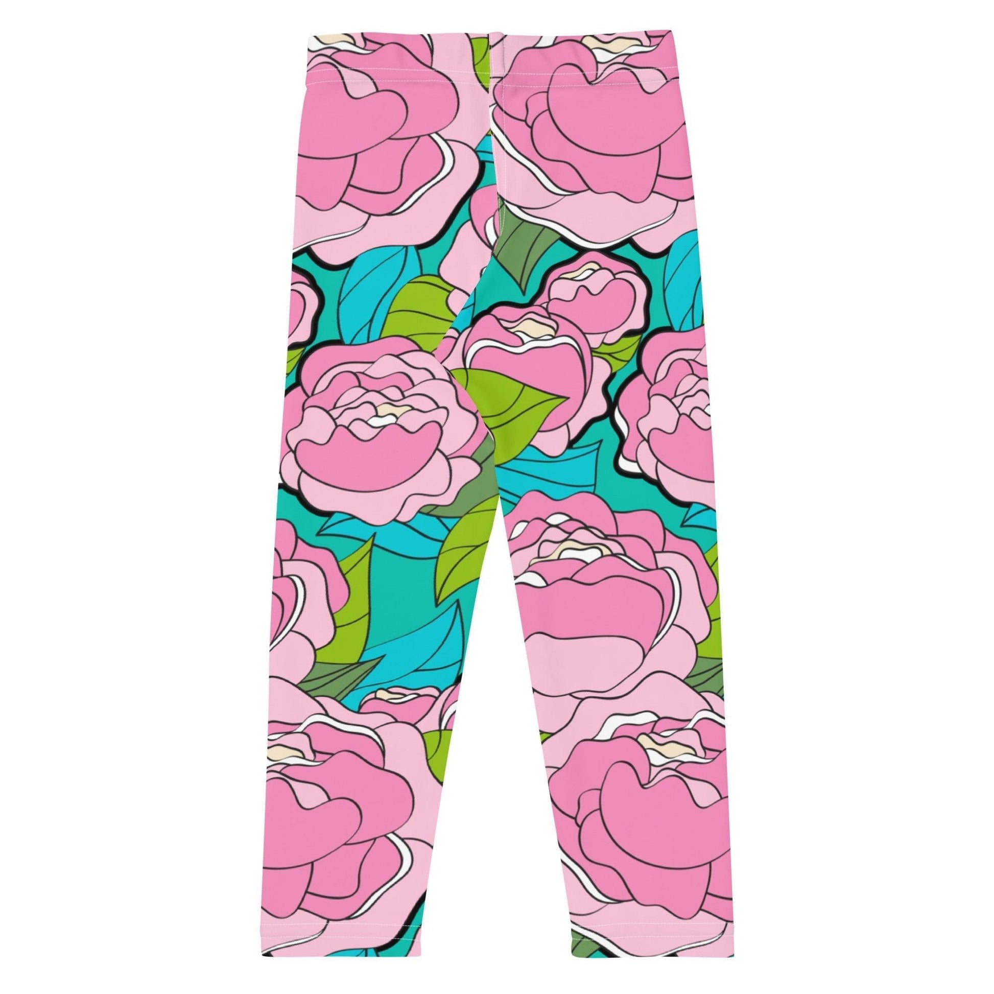 Kids' Leggings -2- BE MY ONLY pink turquoise - Bold Pink Peonies Print