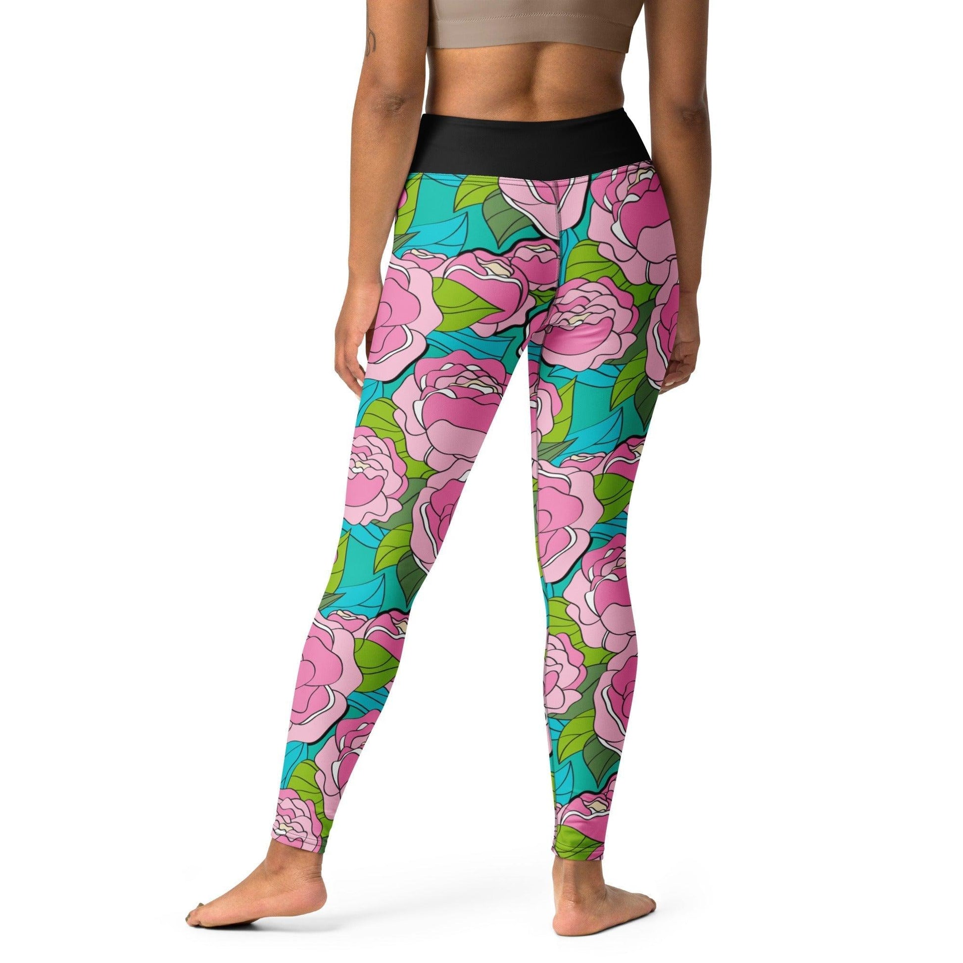 Yoga Leggings -2- BE MY ONLY pink turquoise - Bold Pink Peonies Print