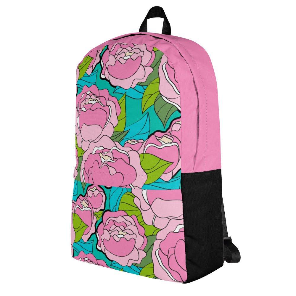 Backpack - BE MY ONLY pink turquoise - Bold pink peony print