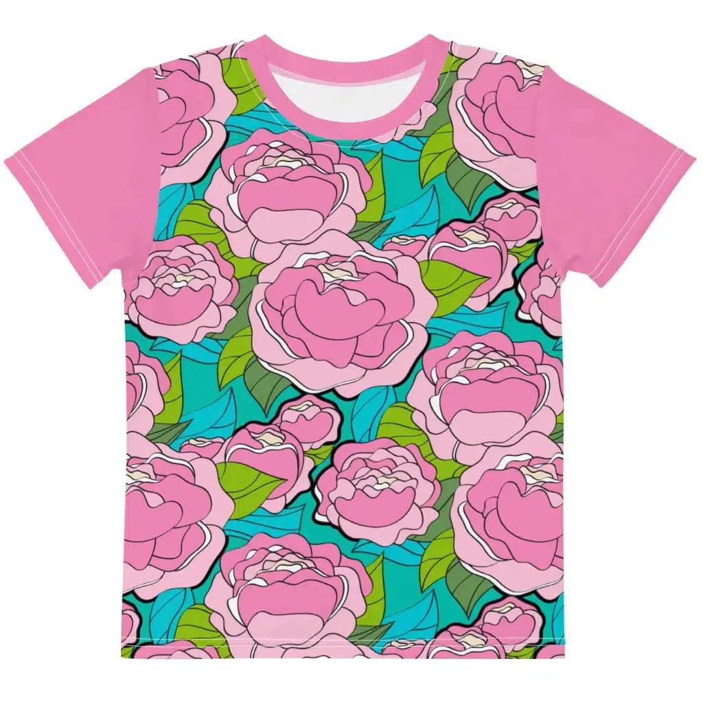 Kids' T-Shirt - BE MY ONLY pink turquoise - Bold Pink Peonies Print