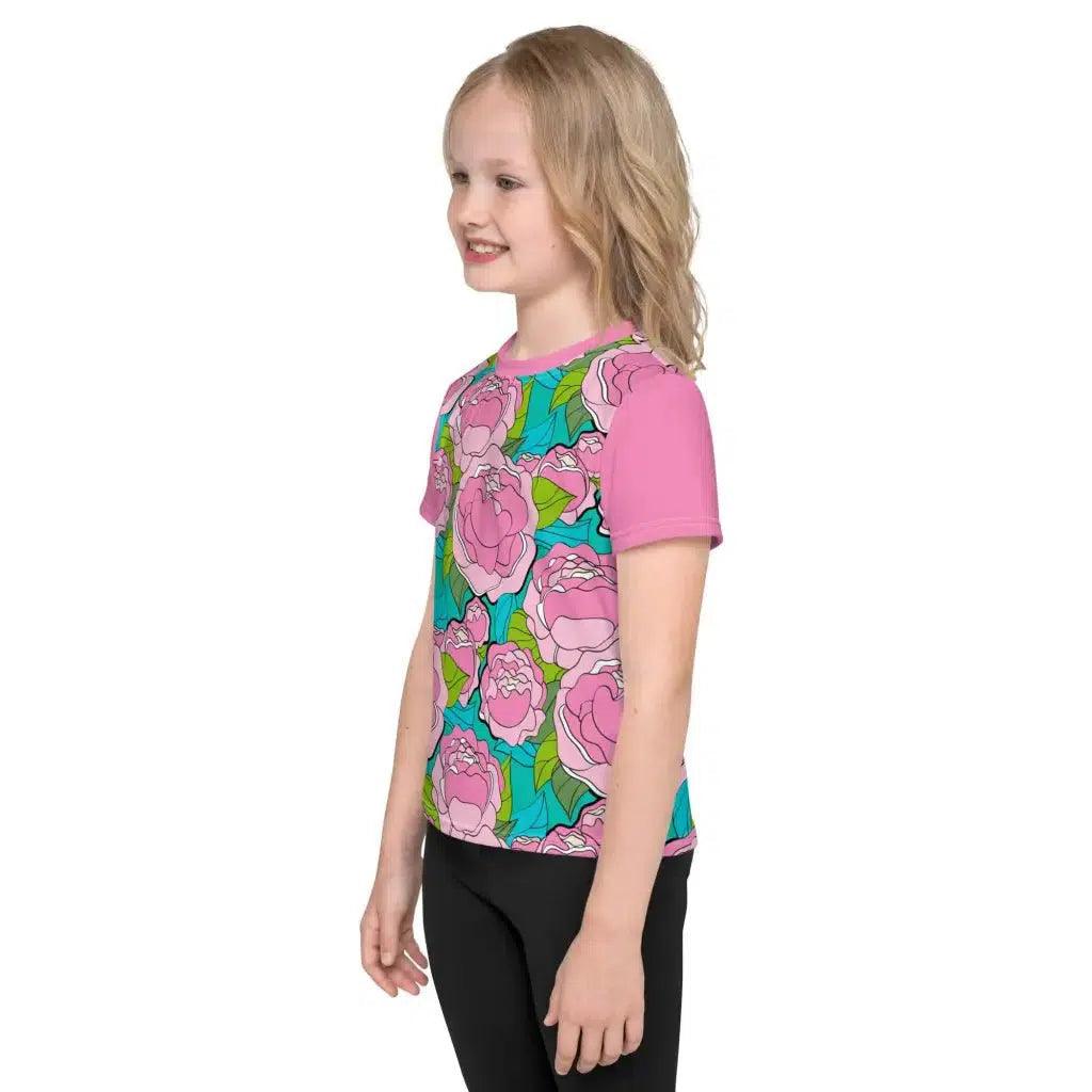 Kids' T-Shirt - BE MY ONLY pink turquoise - Bold Pink Peonies Print