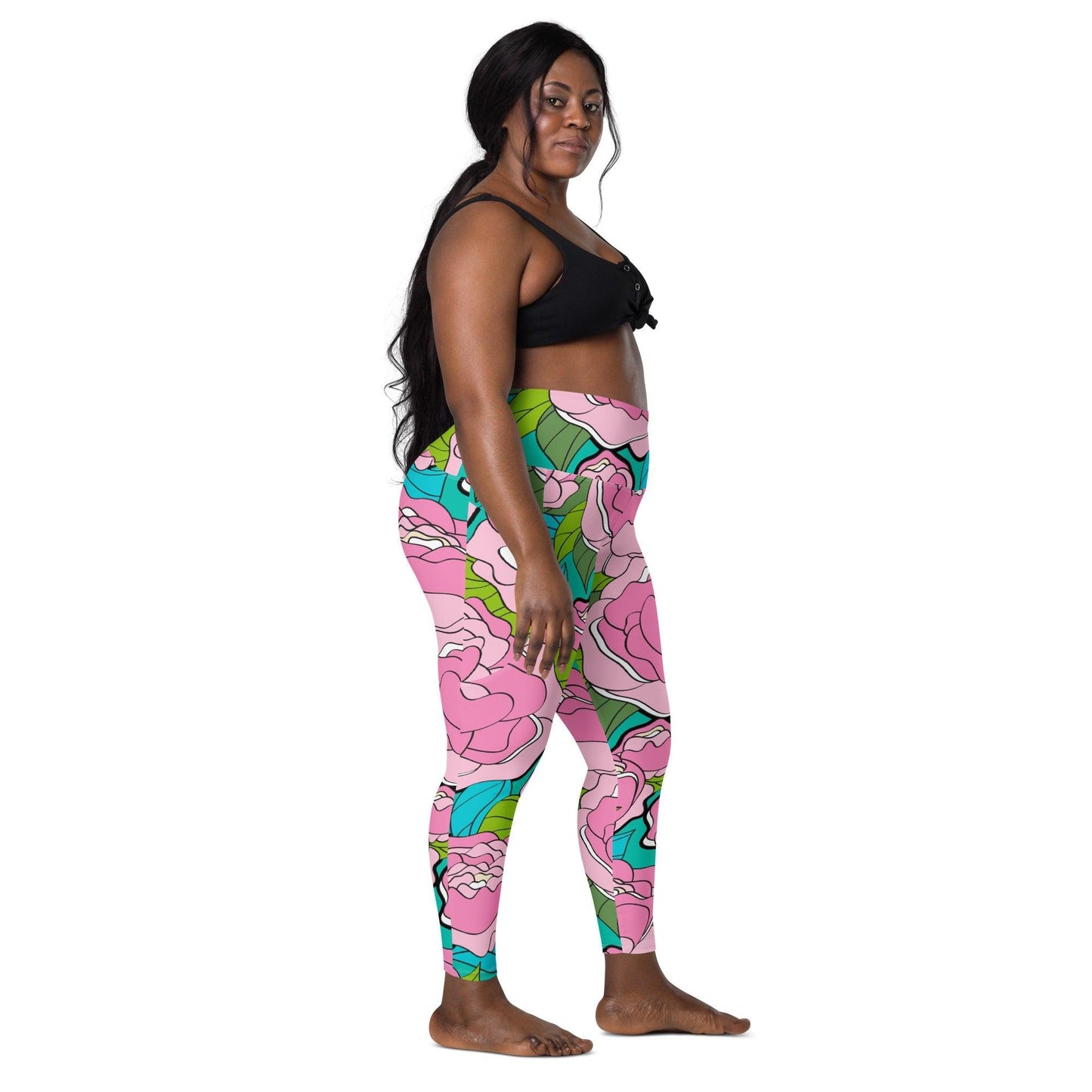 Leggings with pockets - BE MY ONLY pink turquoise - Bold pink peony print