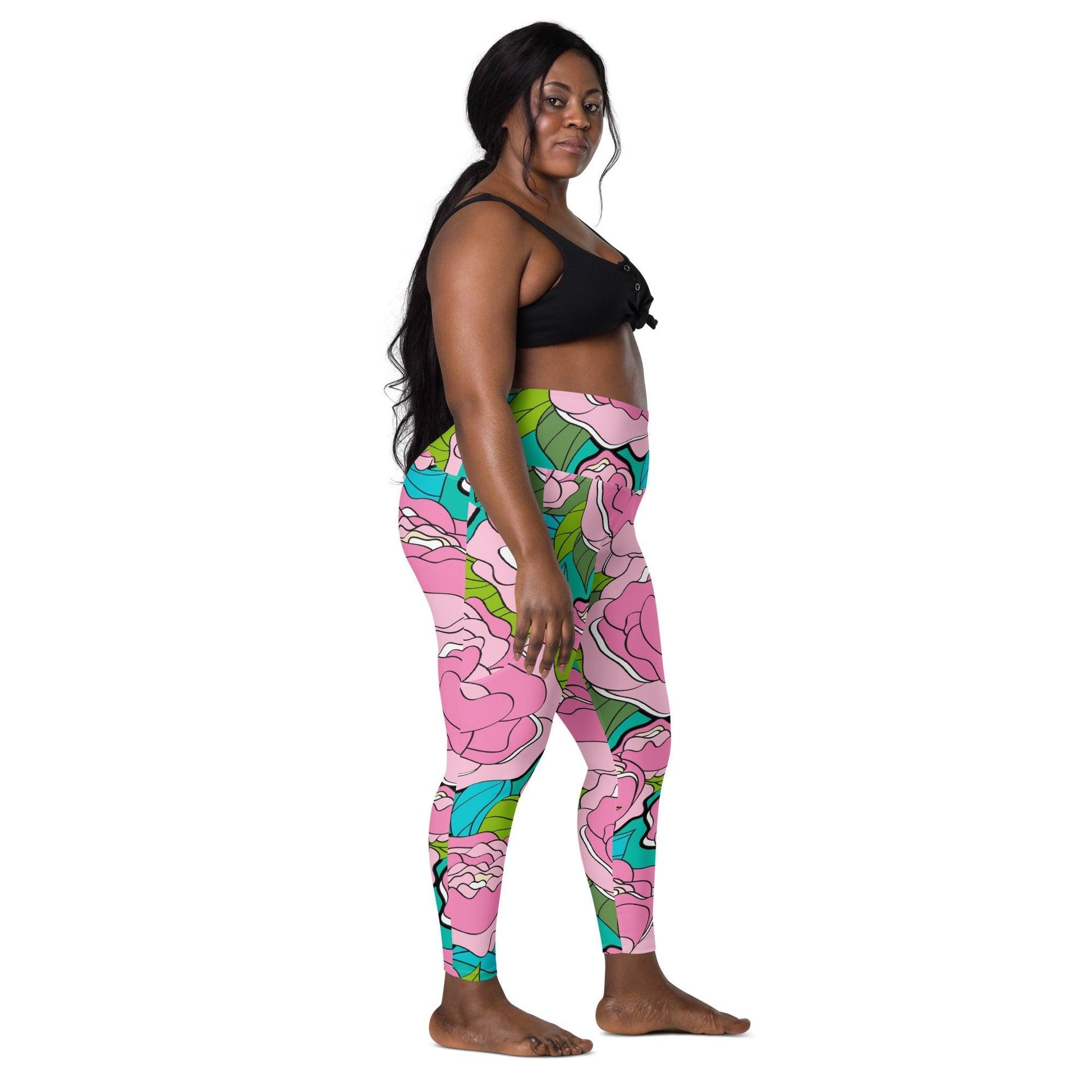 Leggings with pockets - BE MY ONLY pink turquoise - Bold pink peony print