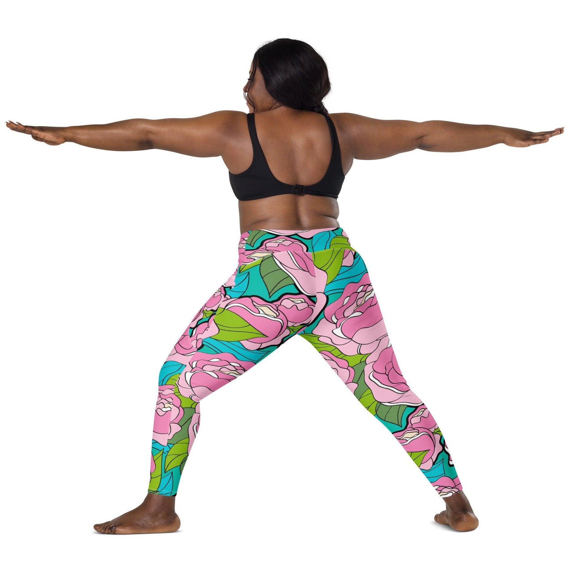 Leggings with pockets - BE MY ONLY pink turquoise - Bold pink peony print