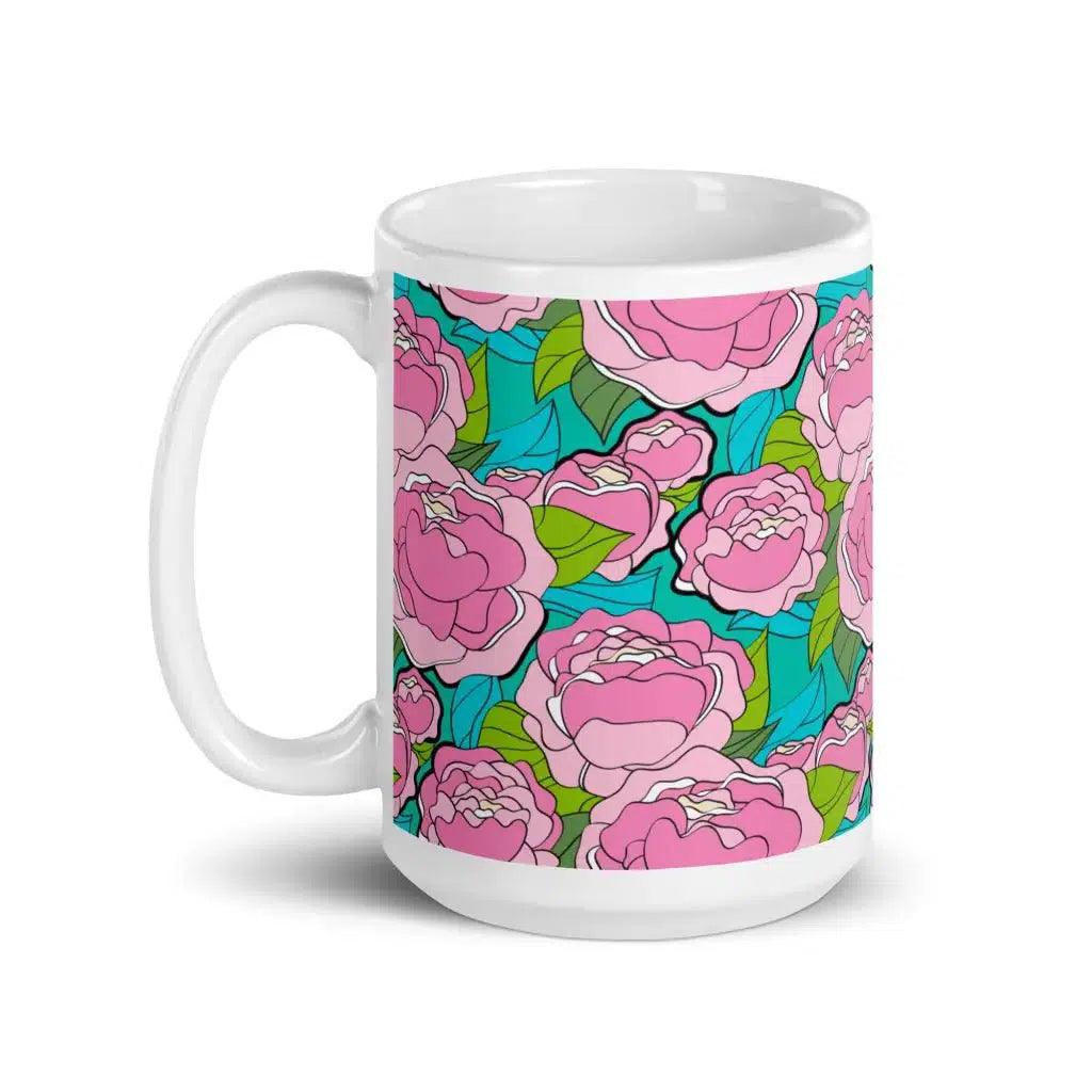 Mug - BE MY ONLY pink turquoise - Bold Pink Peonies Print