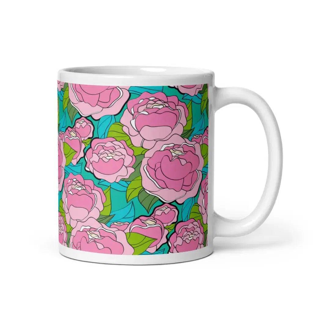 Mug - BE MY ONLY pink turquoise - Bold Pink Peonies Print