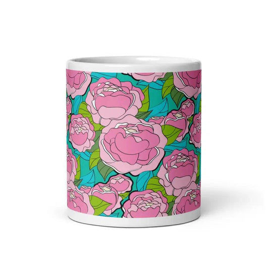 Mug - BE MY ONLY pink turquoise - Bold Pink Peonies Print