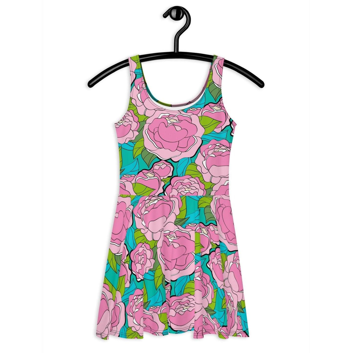 Skater Dress - BE MY ONLY pink turquoise - Bold Pink Peonies Print