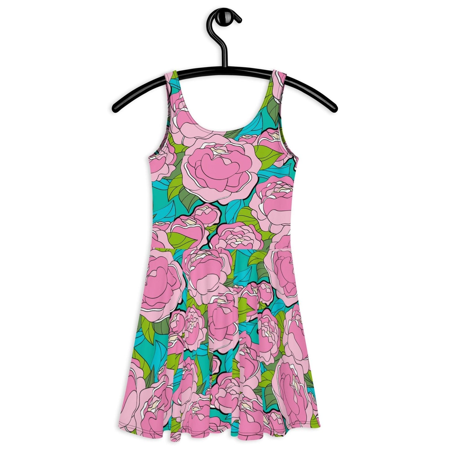 Skater Dress - BE MY ONLY pink turquoise - Bold Pink Peonies Print