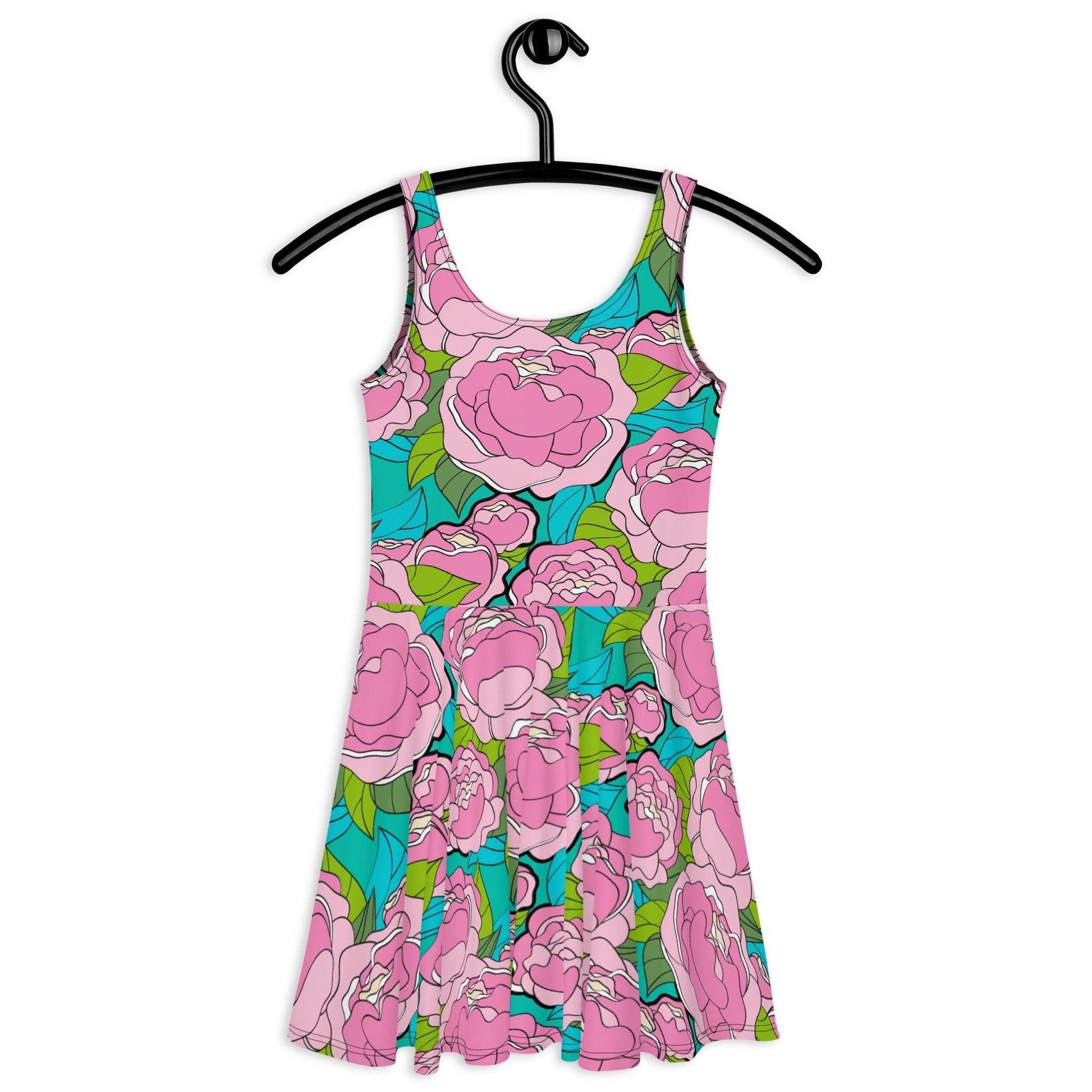 Skater Dress - BE MY ONLY pink turquoise - Bold Pink Peonies Print