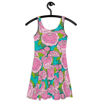 Skater Dress - BE MY ONLY pink turquoise - Bold Pink Peonies Print